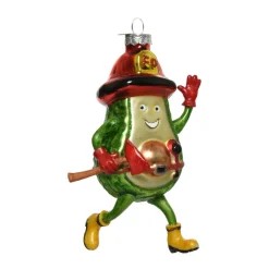 Glass Firefighter Avocado Ornament< New