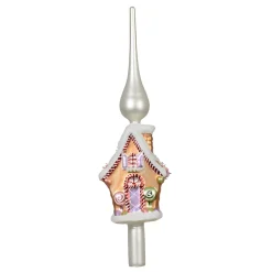 Glass Gingerbread House With White Roof Finial Tree Topper< Hot