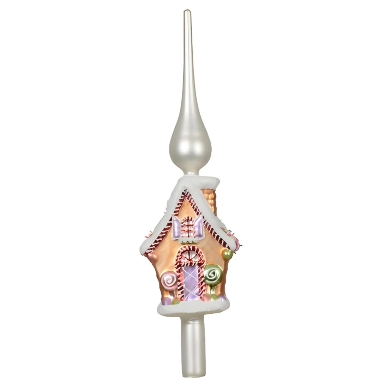 Glass Gingerbread House With White Roof Finial Tree Topper< Hot