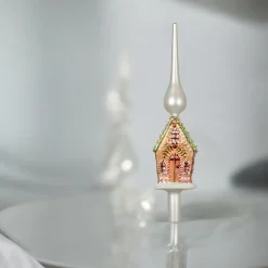 Glass Gingerbread House With Green Roof Finial Tree Topper< Hot