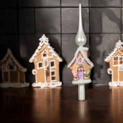Glass Gingerbread House With White Roof Finial Tree Topper< Hot