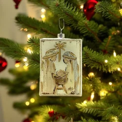 Glass Holy Family Ornament< New