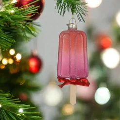 Glass Popsicle Ornament with Red Ribbon< Outlet