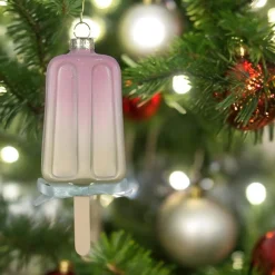 Glass Popsicle with Green Ribbon Ornament< Sale