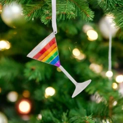 Glass Rainbow Cocktail Glass Ornament< Hot