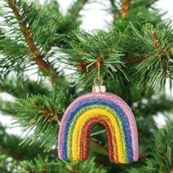 Glass Rainbow Multicolor Ornament with  Glitter< Clearance