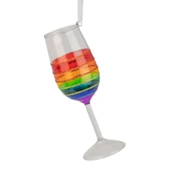 Glass Rainbow Wine Glass Ornament< Hot