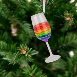 Glass Rainbow Wine Glass Ornament< Hot