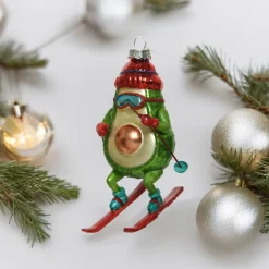 Glass Skiing Avocado Ornament< Sale