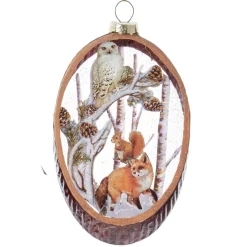 Glass Woodland Fox &amp; Owl  Scene Ornament<Kurt Adler Outlet