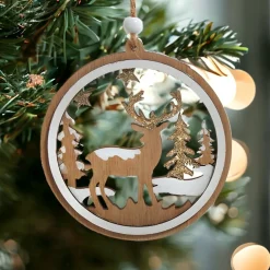 Glittered Deer Scene Wood Ornament<Kurt Adler Discount