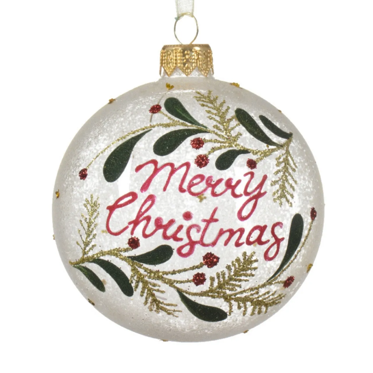 Glittered Merry Christmas Glass Ornament< Discount