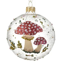 Glittered Mushrooms Glass Ornament< Discount