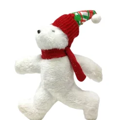 Glittered Polar Bear with Plaid Hat Ornament< Hot
