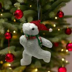 Glittered Polar Bear With Red Hat Ornament< Fashion