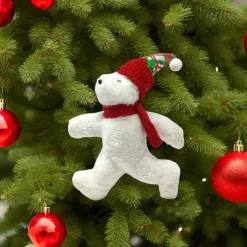 Glittered Polar Bear with Plaid Hat Ornament< Hot