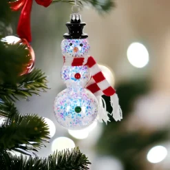 Glittering Snowman with Black Hat Ornament< Hot