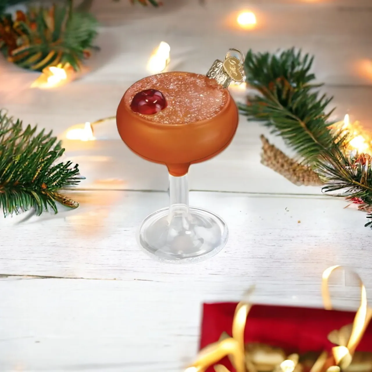 Glittery Glass Manhattan Cocktail Christmas Ornament<Old World Glass Hot