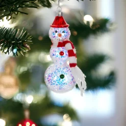 Glowing Snowman with Red Hat Ornament< New