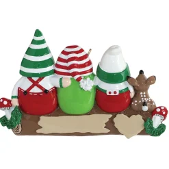 Gnomes on a Log Family of 3 Ornament For Personalization< Clearance