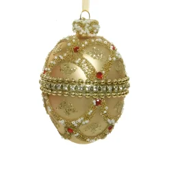 Gold Beaded Glass Egg Ornament< Fashion