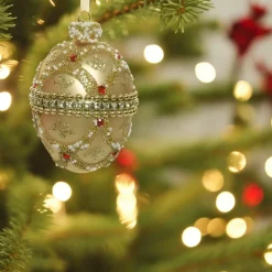 Gold Beaded Glass Egg Ornament< Fashion