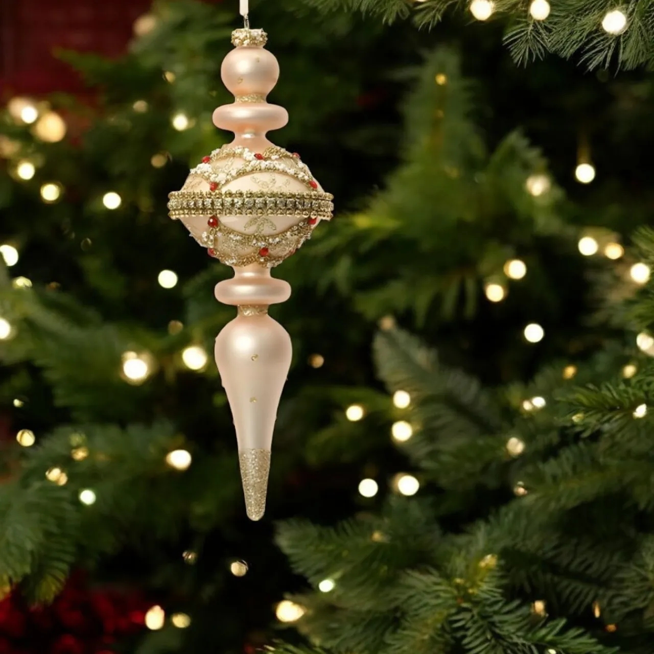 Gold Elegant Glass Finial Set of 2 Ornaments< Sale