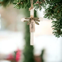 Grace Cross Love Ornament with Green Leaves< Discount
