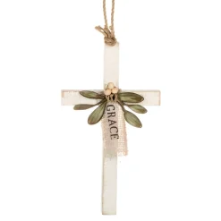 Grace Cross Ornament with Decorative Green Leaves< Fashion