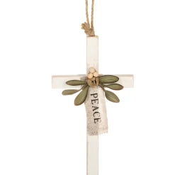 Grace Cross Peace Ornament with Green Leaves< Best