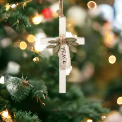 Grace Cross Peace Ornament with Green Leaves< Best
