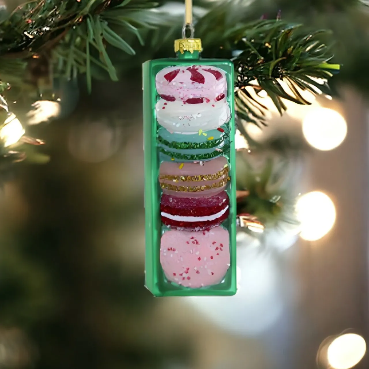 Green Box of Christmas Macarons Ornament<Cody Foster & Co. Clearance