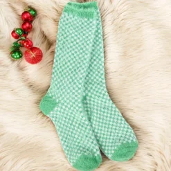 Green Check Feather Crew Socks< Best