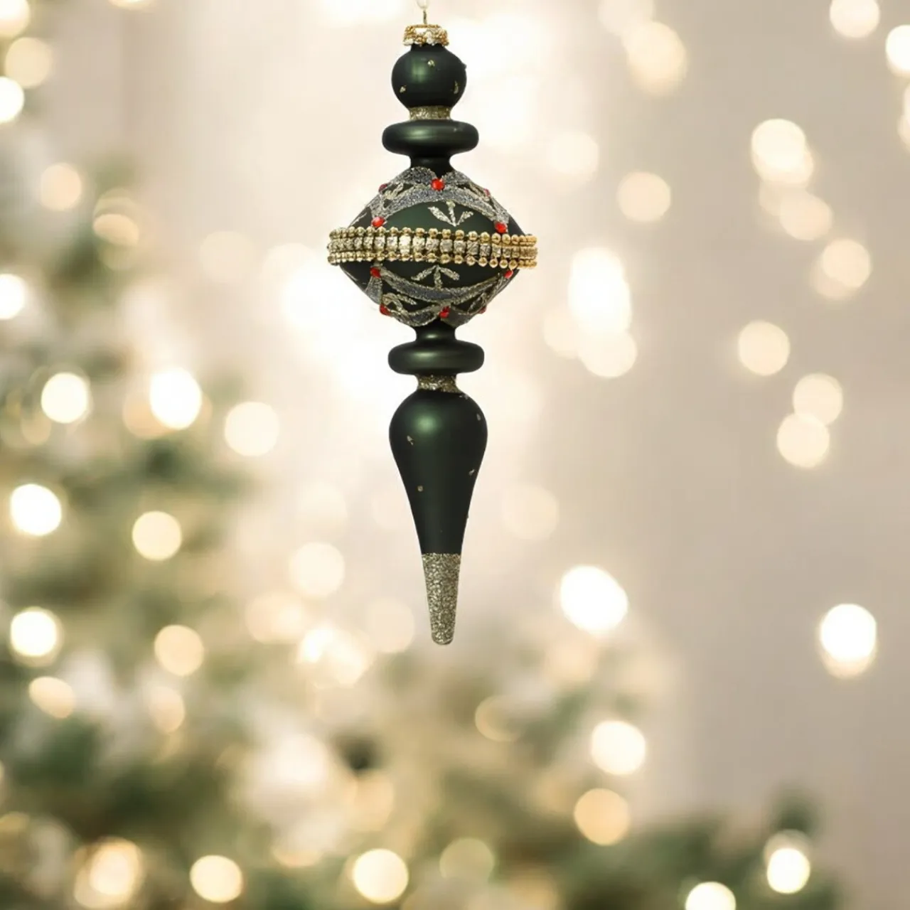 Green Elegant Glass Finial Set of 2 Ornaments< Best