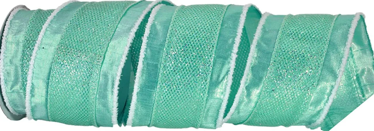 Green Glitter Mesh Metallic Christmas Wired Ribbon 4" x 10 Yards< Sale