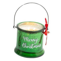 Green Mercury Glass Jar Wax Candle with Handle - Festive Light< Clearance