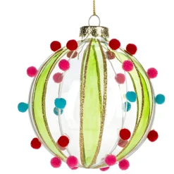 Green Pom Pom Glass Ball Ornament< Clearance