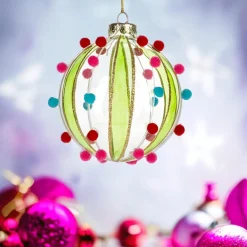 Green Pom Pom Glass Ball Ornament< Clearance