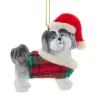 Grey Shih-Tzu With Plaid Coat and Santa Hat Ornament<Kurt Adler Outlet