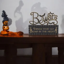 Halloween Cutout Beware Sign on Message Brick< Fashion