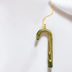 Handmade Glass Green and Yellow Candy Cane Ornament< Hot