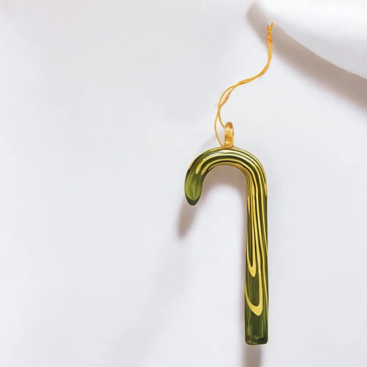Handmade Glass Green and Yellow Candy Cane Ornament< Hot