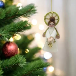 Handmade Wool Felt And Tinsel Brunette Angel Ornament< Clearance