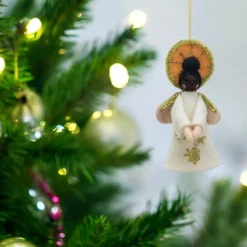 Handmade Wool Felt And Tinsel Black Angel Ornament< Sale