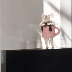 Handmade Wool Felt Mouse in Mug Outfit< Sale