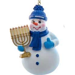 Happy Hanukkah Snowman With Menorah Ornament<Kurt Adler Best
