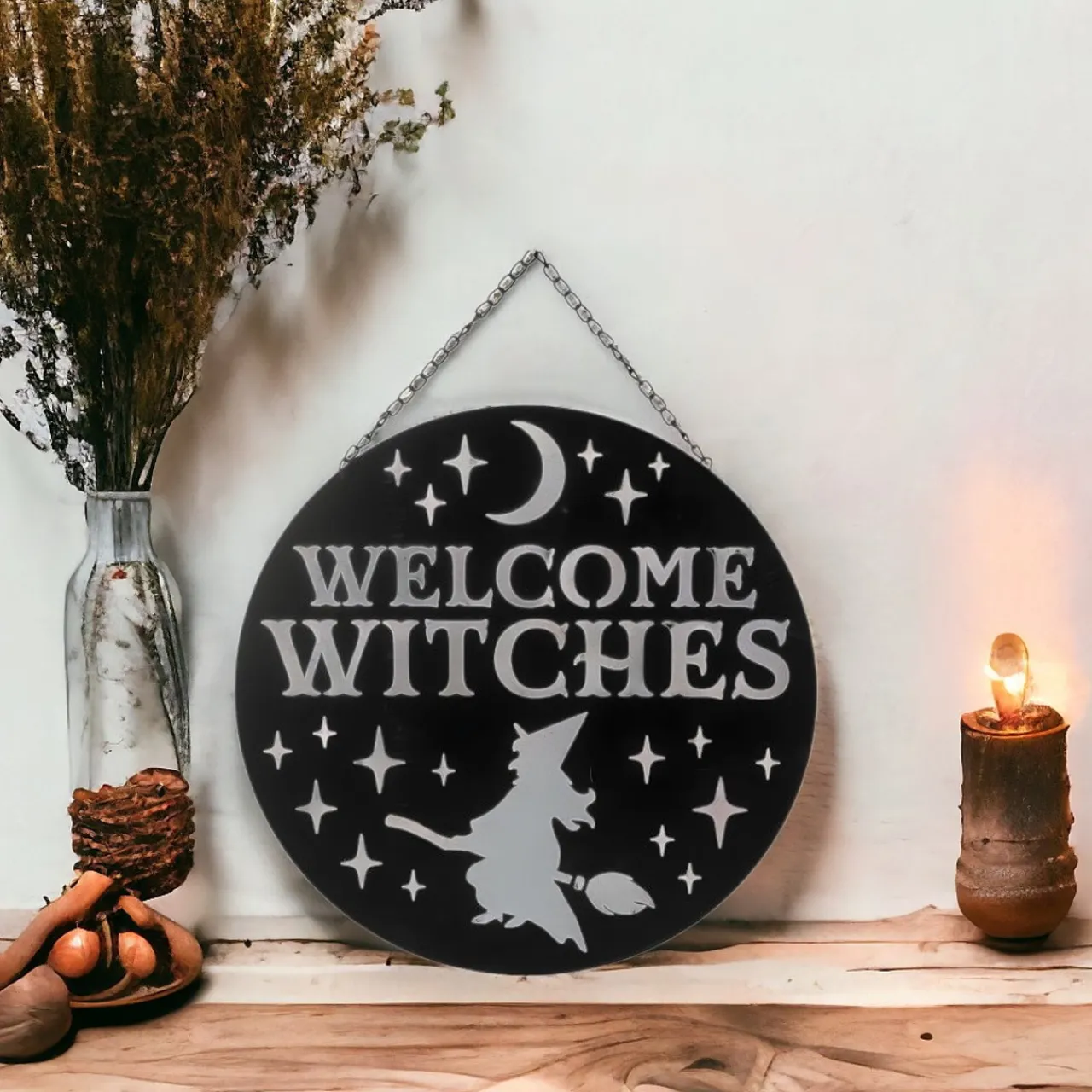 Happy Welcome Witches Wall Decor - Witch and Moon Design Sign< Online