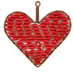 Heart Ornament with Red Paper Beads< Outlet