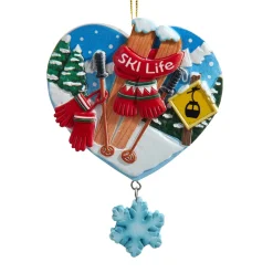Heart Shaped Ski Life Resin Ornament with Dangle - 4in J8885<Kurt Adler New