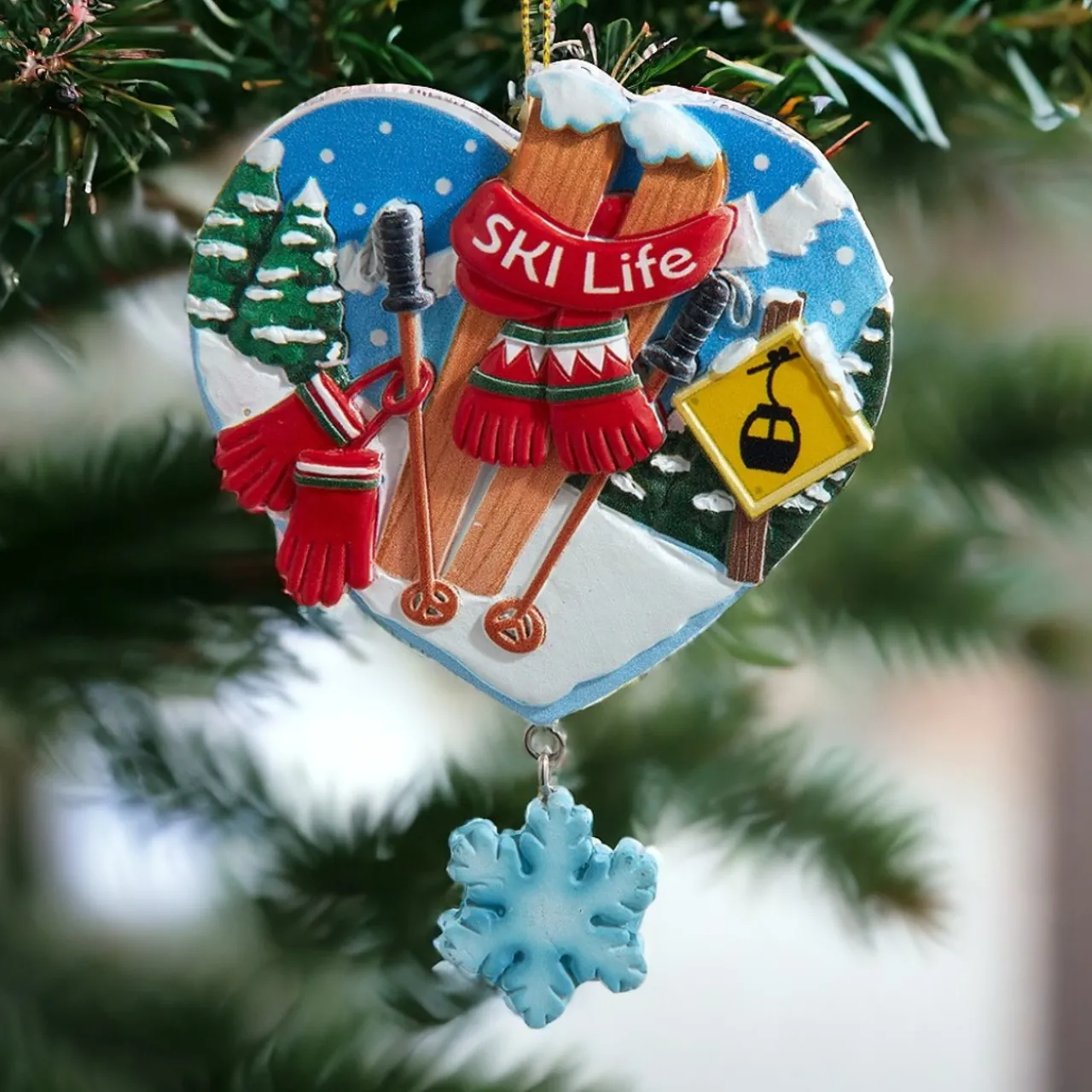 Heart Shaped Ski Life Resin Ornament with Dangle - 4in J8885<Kurt Adler New